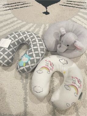 Kids Gray and White Plush Neck Pillows - Unicorn & Elephant Designs